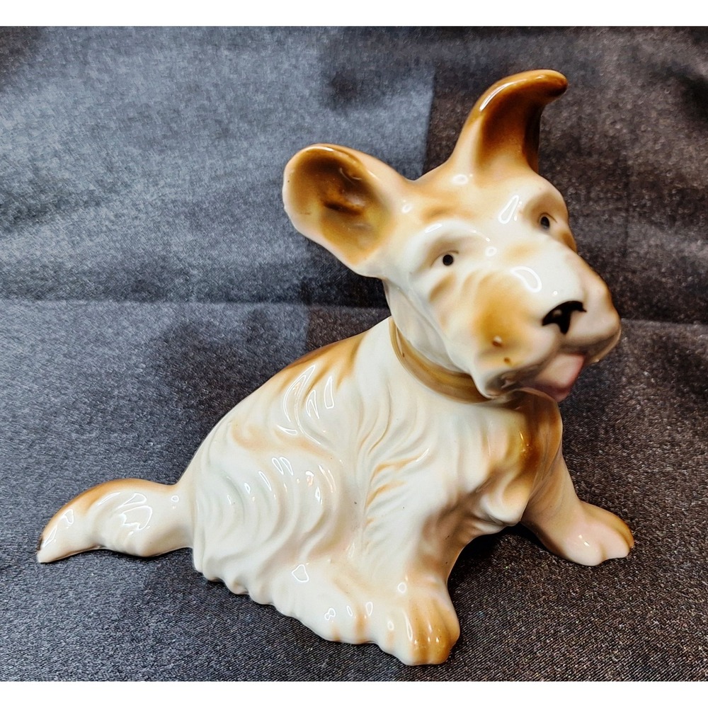 Vintage Ceramic Scottish Terrier Figurine Made in Japan Scottie Dog Tan White